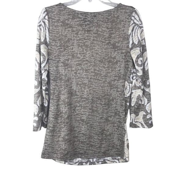 Y2k Inc. International Concepts Cream Paisley Swirly Casual 3/4 Sleeve Blouse - Picture 5 of 8